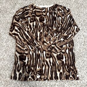 Talbots 100% Merino Wool Animal Leopard Print Sweater Large